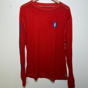 Free People Women Keep Rolling Shirt XS Red Graphic Long Sleeve Logo Thumbhole